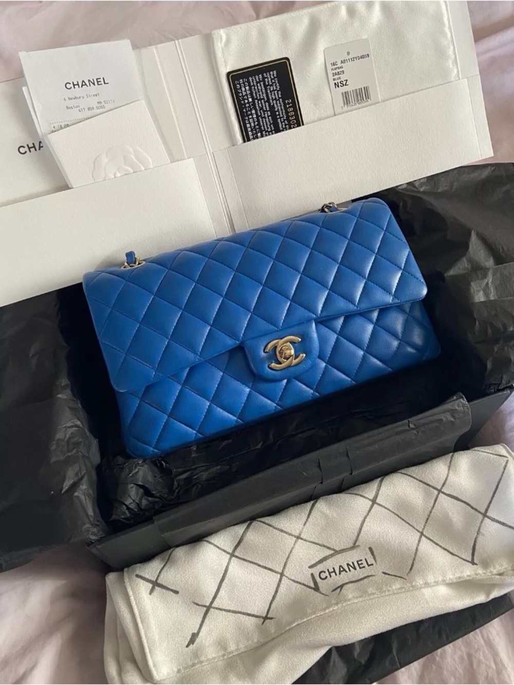 CHANEL Blue Quilted Shoulder Bag with Gold Hardware